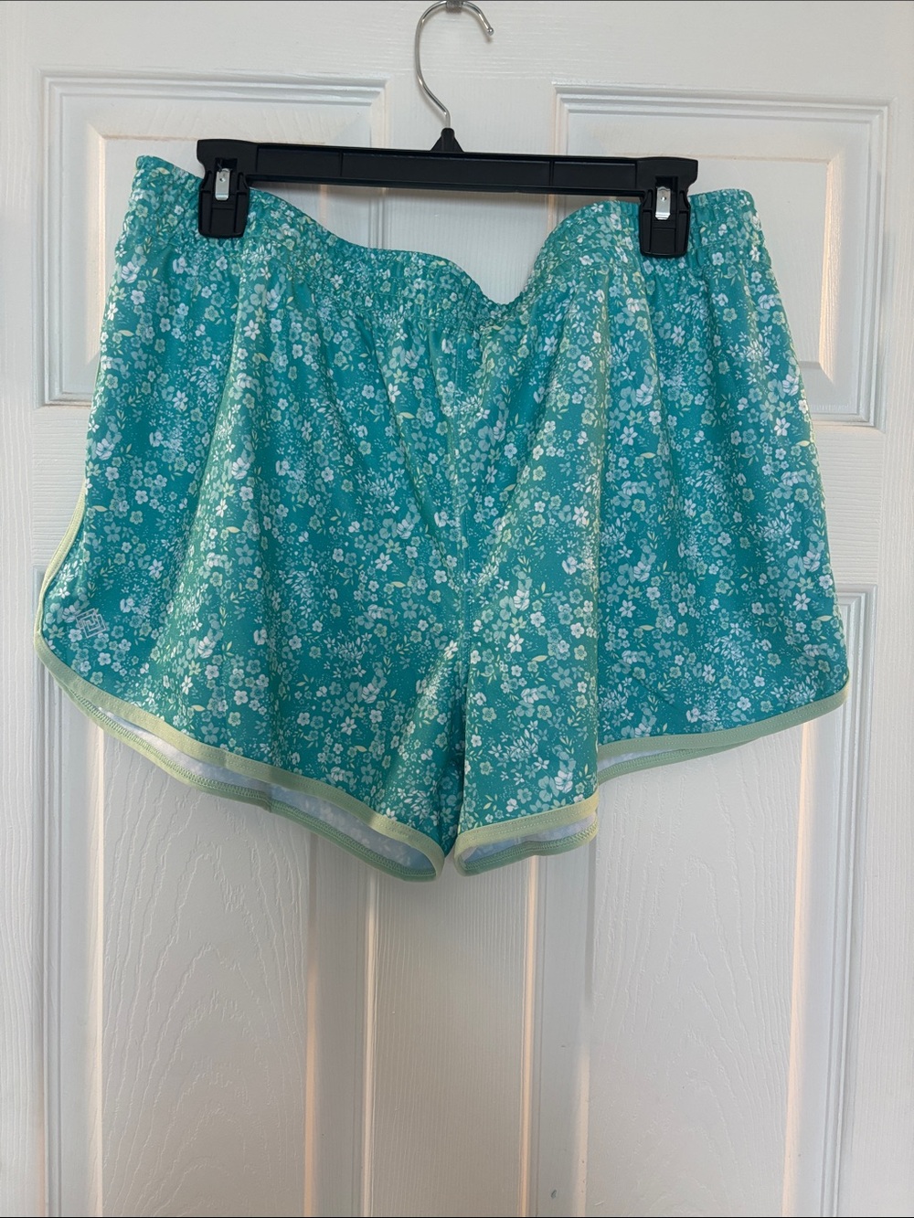 ZELOS Teal Floral Athletic Shorts with Pale Yellow Trim